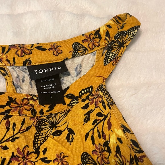Torrid 14/16 Loose Flowy Dark Yellow Black Monarch Butterfly Halter Tunic Tank - Picture 8 of 8